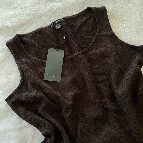 NWT St. John Knit Cropped Dark Mahogany Tank Top - Picture 2 of 9